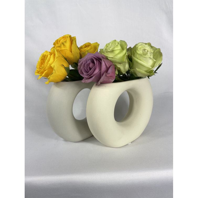 Wrought Studio Porcelain Geometry Art Circle Vase In White Wayfair Canada
